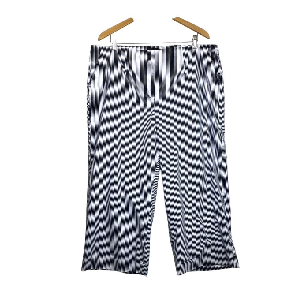 Talbots Womens 18 Blue White Striped Cropped‎ Wide Leg Cotton Stretch Pants